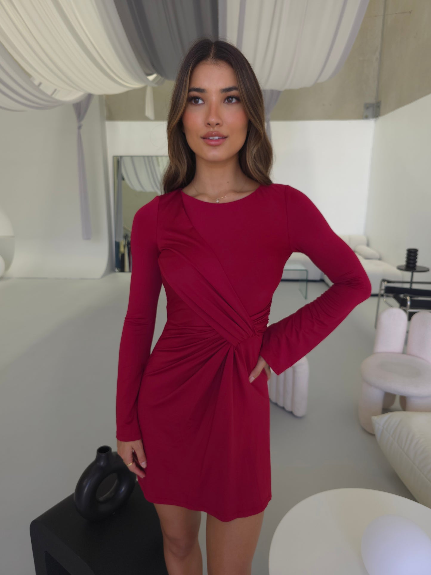 KATIE DRESS - MAROON RED