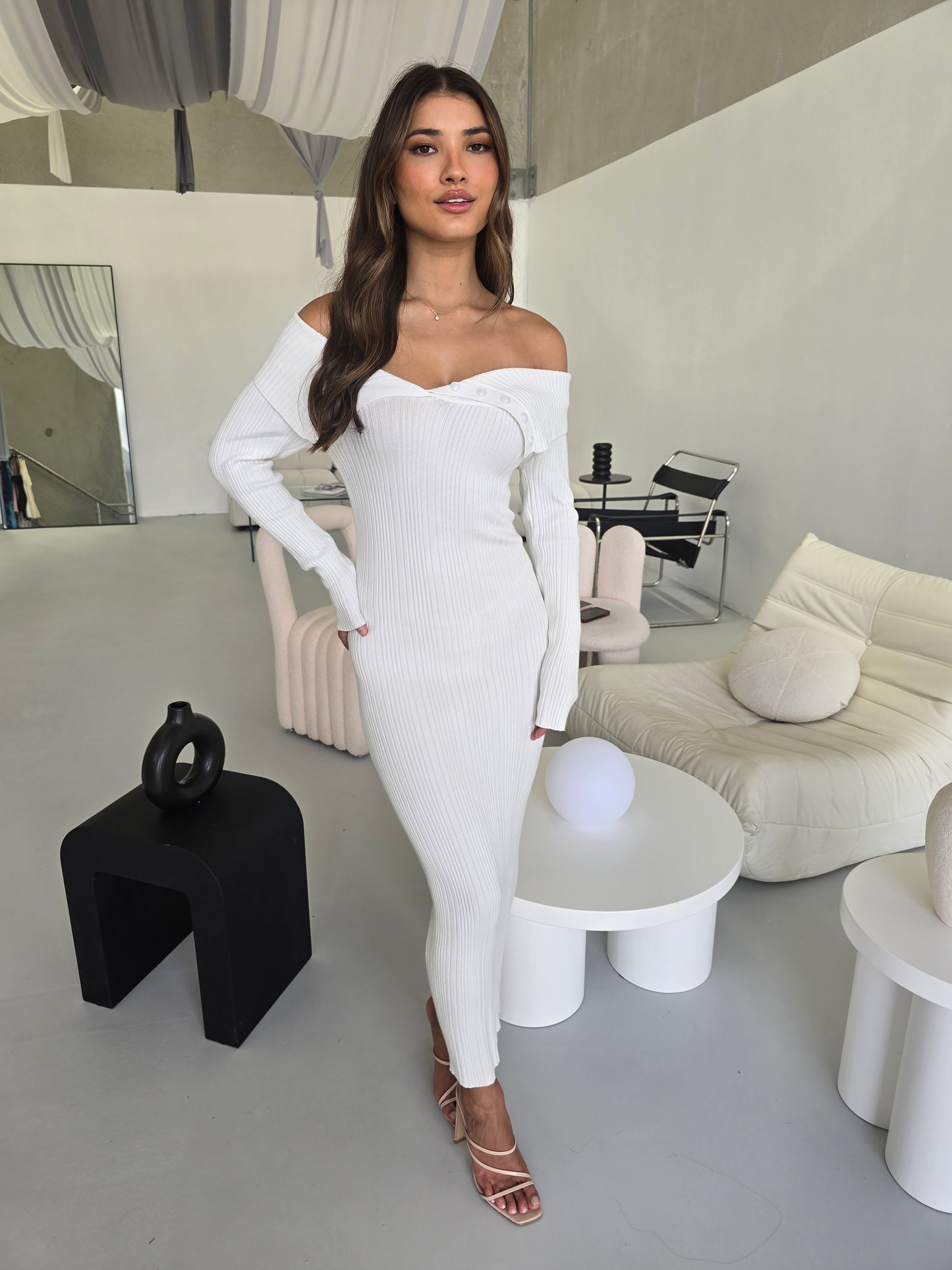 LINA KNIT DRESS - WHITE