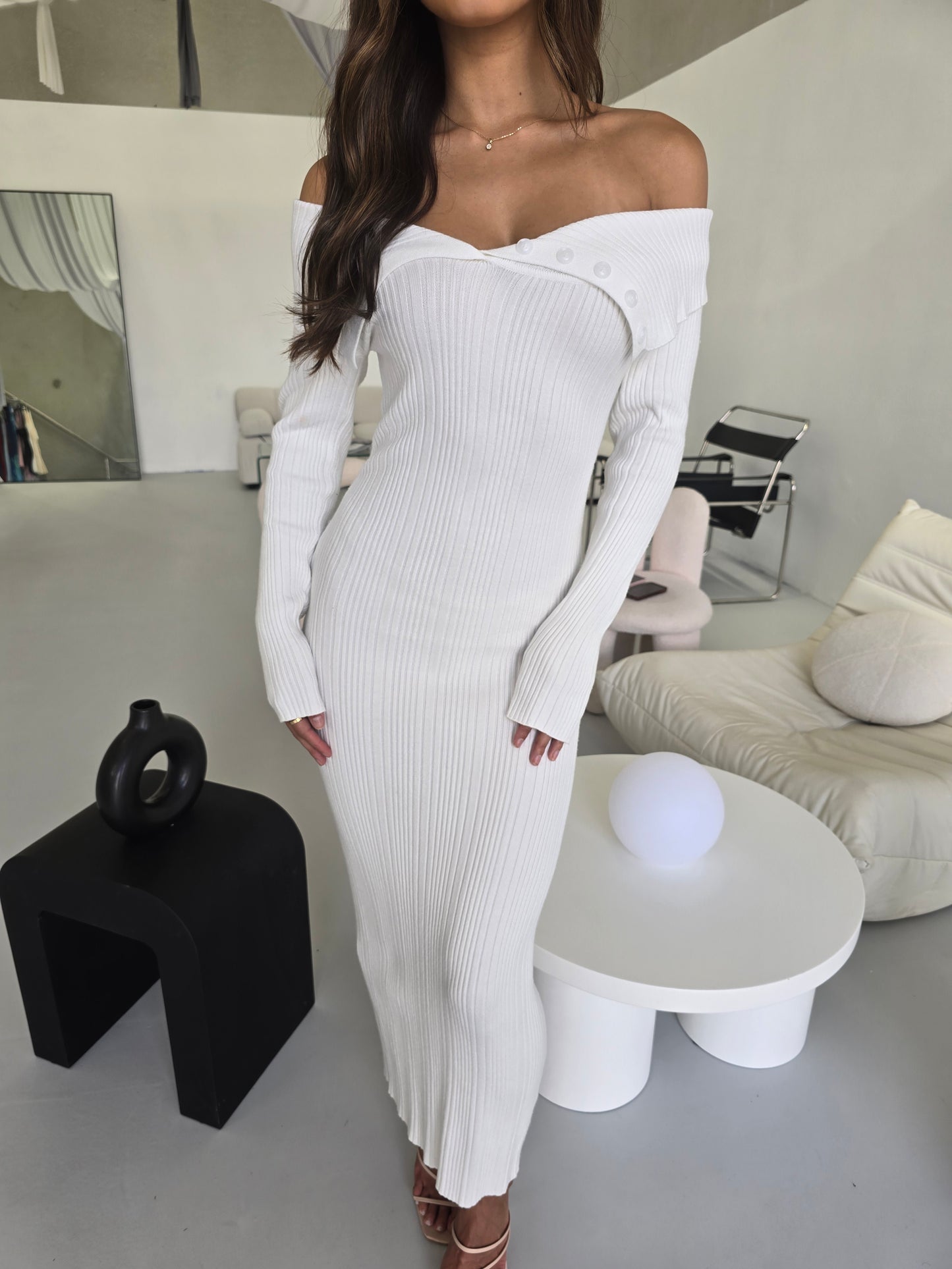 LINA KNIT DRESS - WHITE