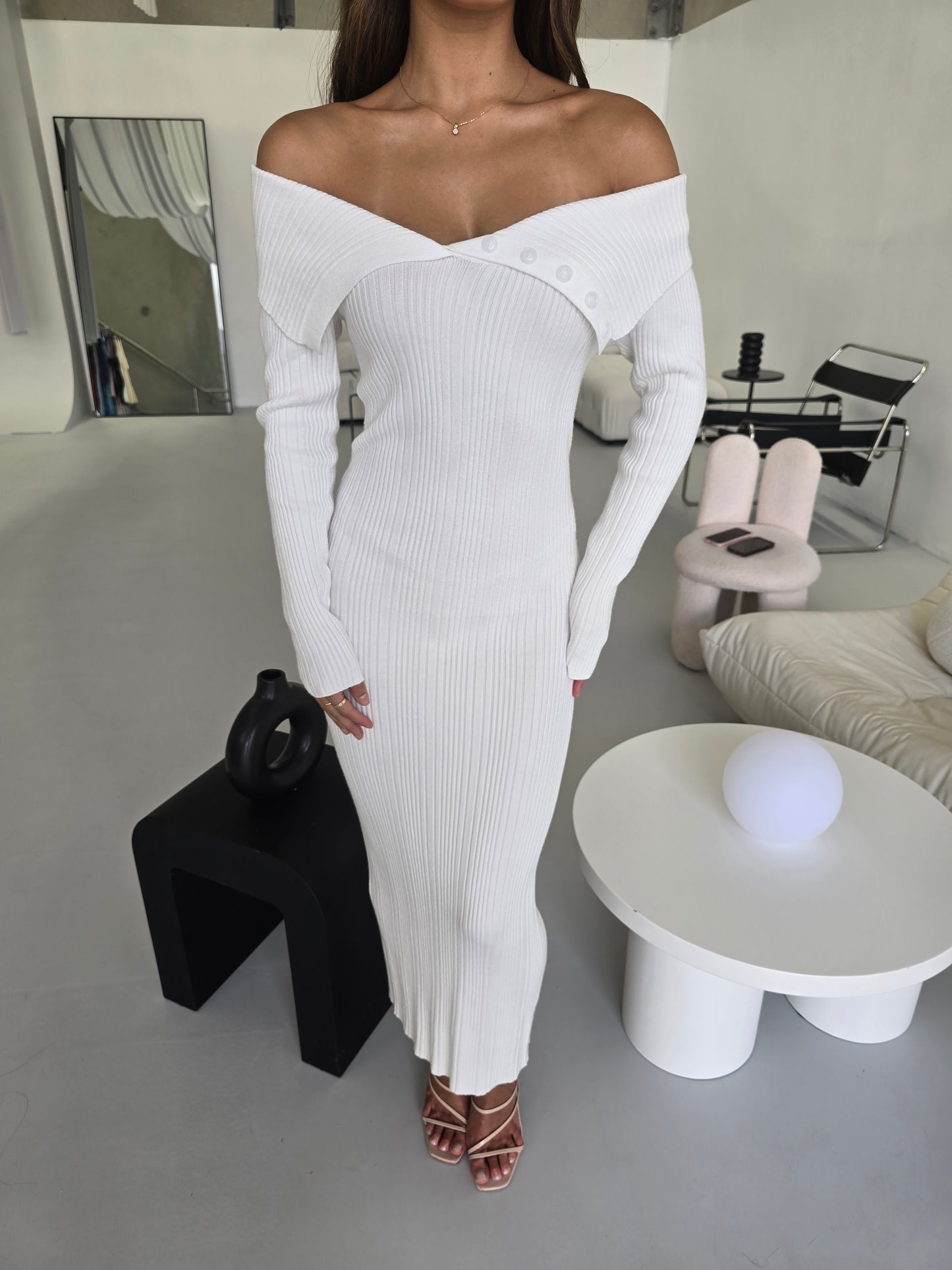LINA KNIT DRESS - WHITE