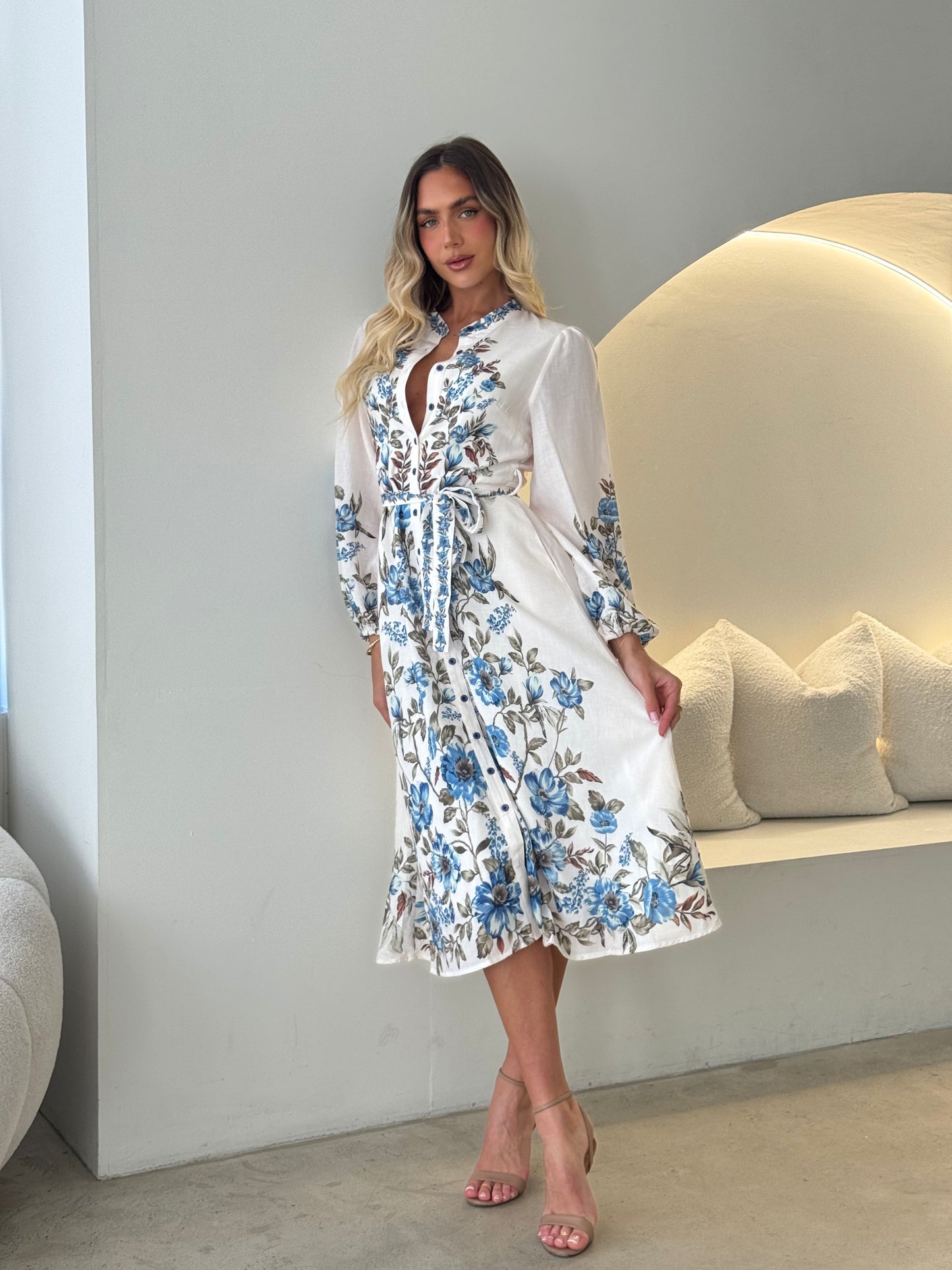 ANKA DRESS - WHITE/BLUE