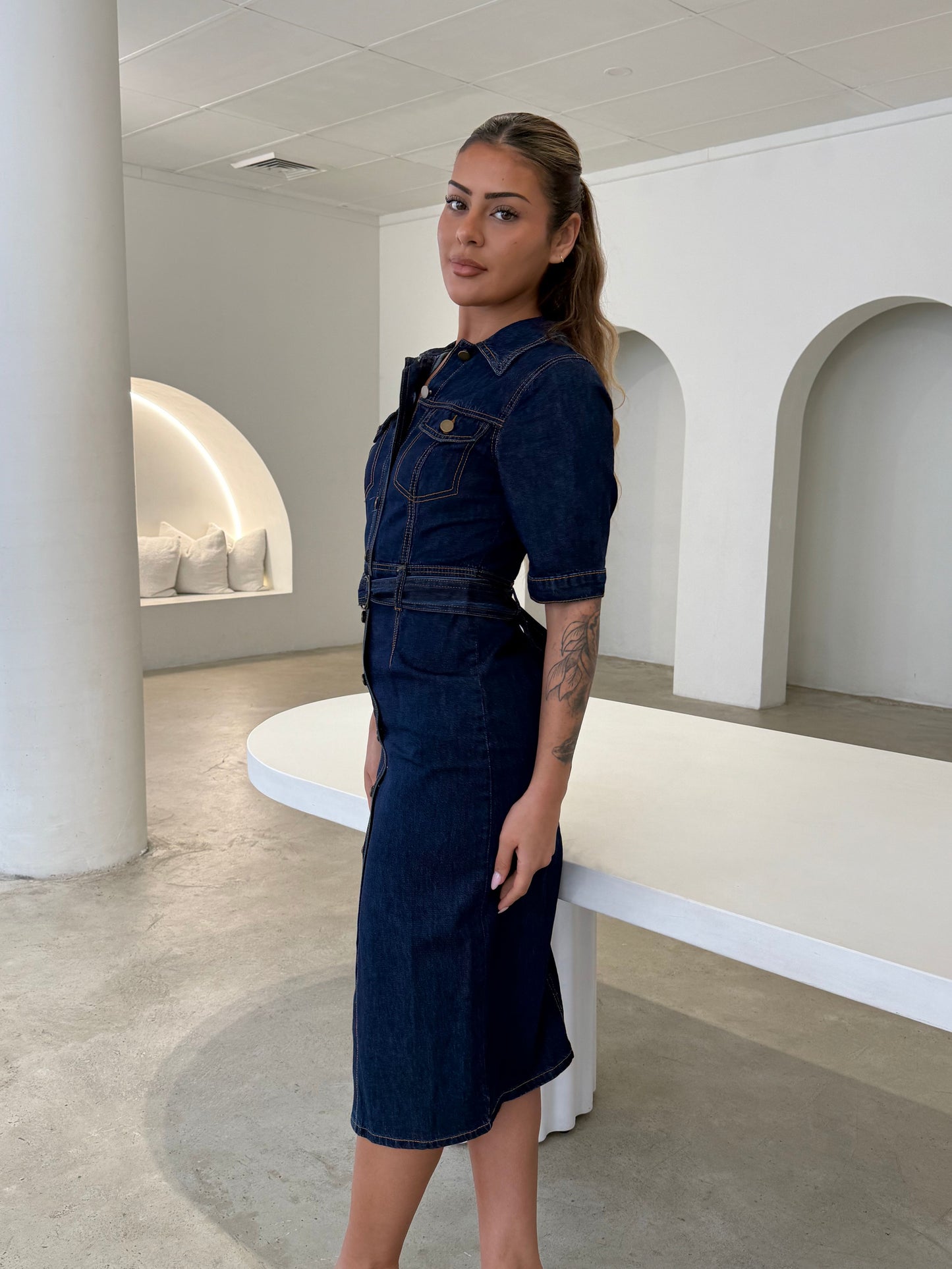 BERRY DENIM DRESS - DARK BLUE