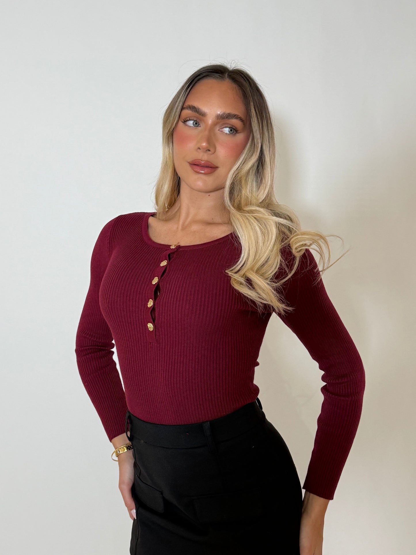 LEAH KNIT BODYSUIT - MERLOT