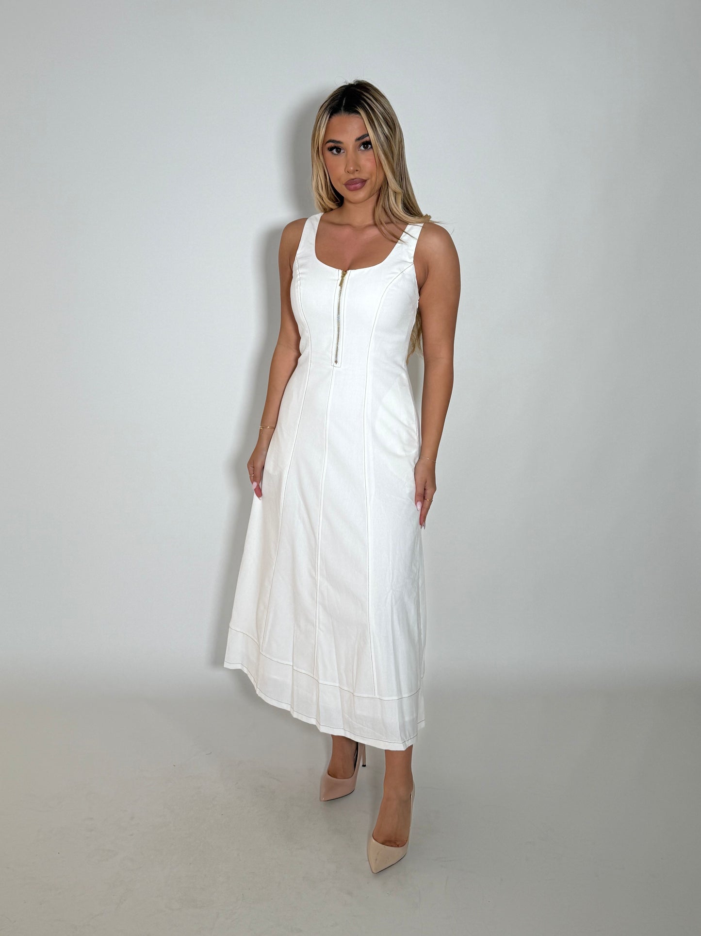 DERRY DENIM DRESS - WHITE