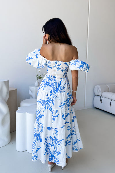 ROSA DRESS - WHITE / BLUE