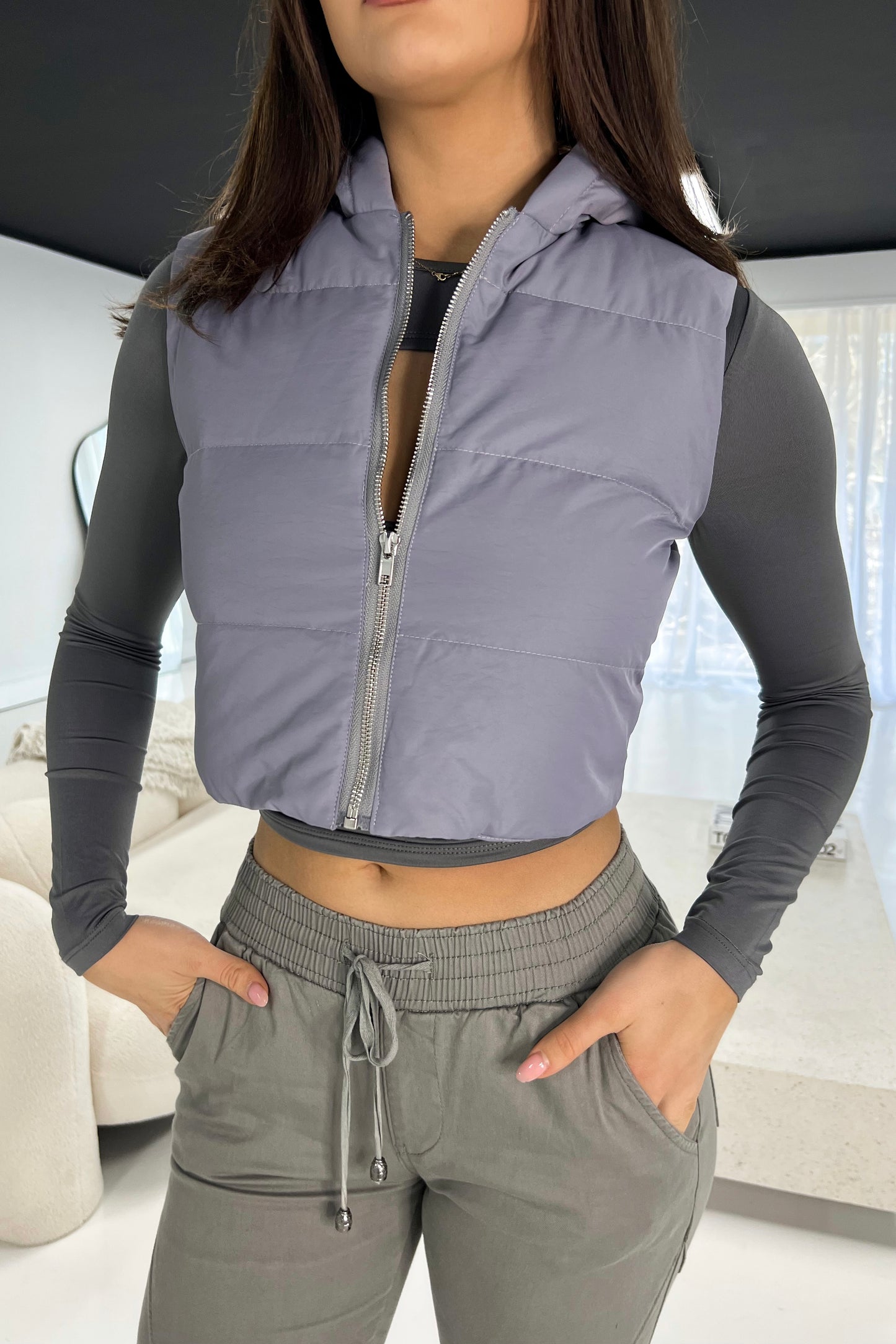 COZY PUFF JACKET (SLEEVES CUT) - SLATE GREY