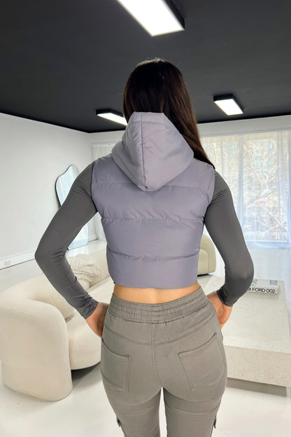 COZY PUFF JACKET (SLEEVES CUT) - SLATE GREY