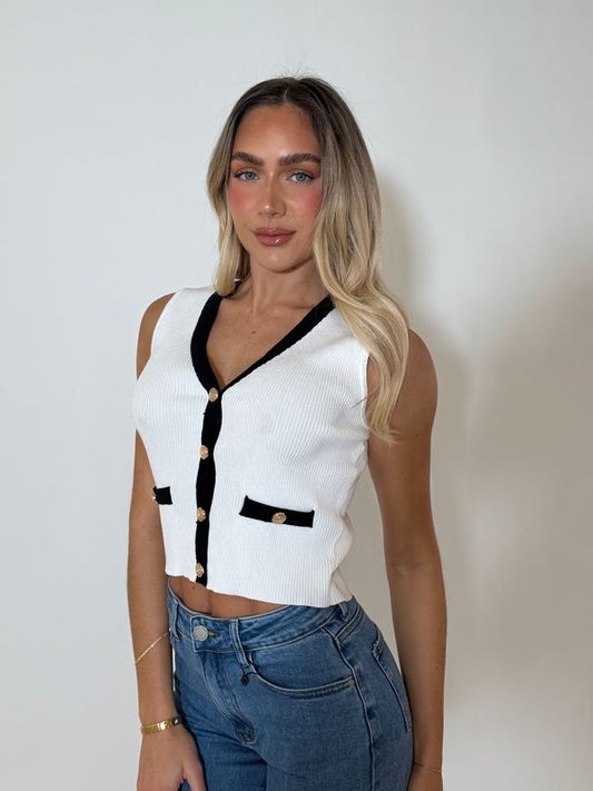 HEATHER KNIT TOP - WHITE