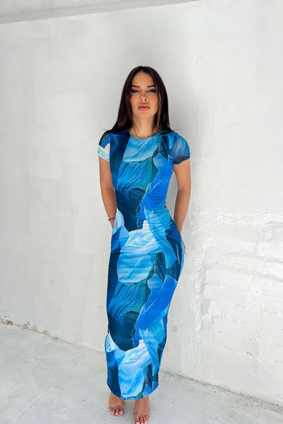 IVANANA DRESS - MULTI BLUE