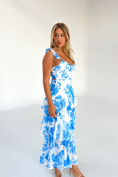 BRIDGETT DRESS - WHITE / BLUE