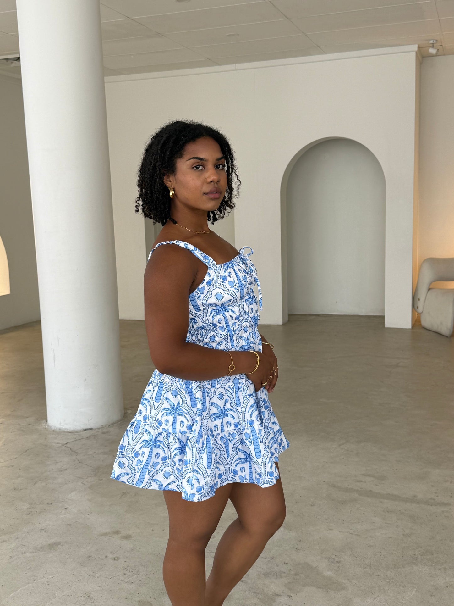 DORA DRESS - WHITE/BLUE