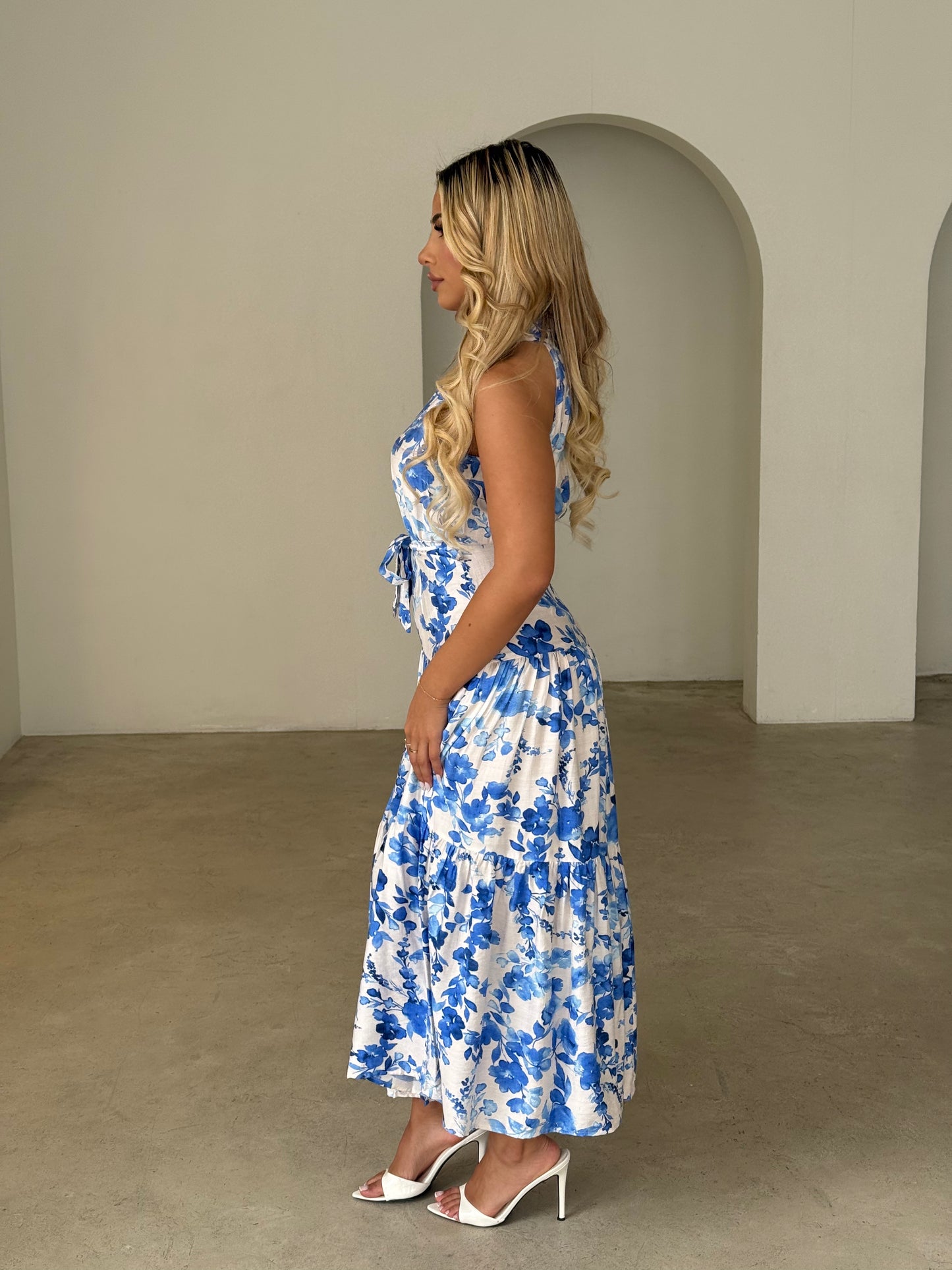 CLARA DRESS - WHITE/BLUE