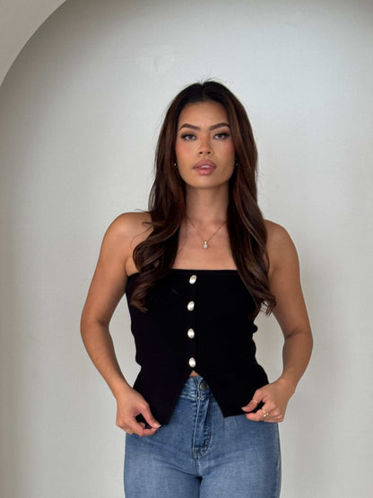 ALAIA KNIT TOP - BLACK