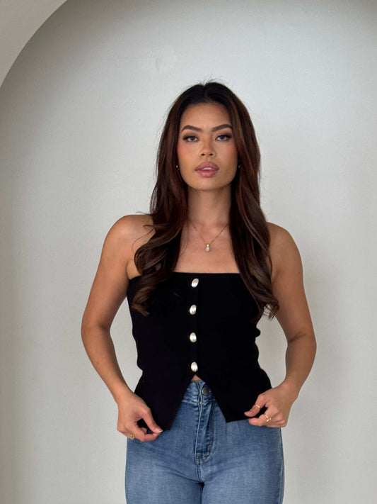 ALAIA KNIT TOP - BLACK