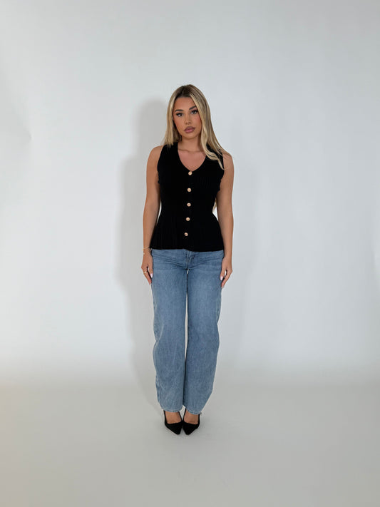 SCOTTIE KNIT TOP - BLACK
