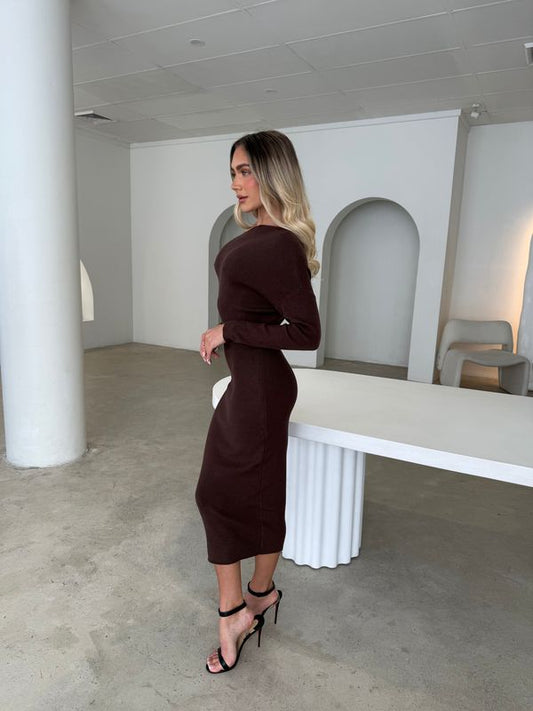 ZOEY KNIT DRESS - BROWN